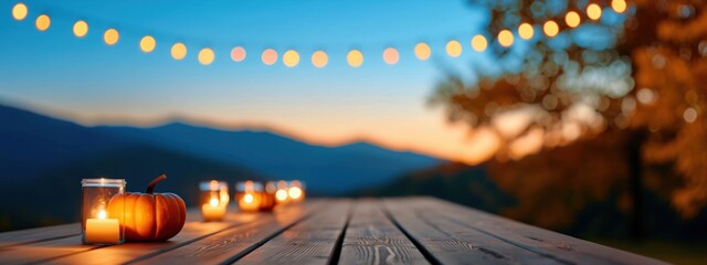 Enjoying a Festive Thanksgiving Dinner Outdoors With Loved Ones Under String Lights in Crisp Autumn Air