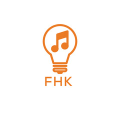 Creative Light Bulb with Music Note Logo Design for Music, Innovation, and Entertainment Branding. FHK Letter Logo.
