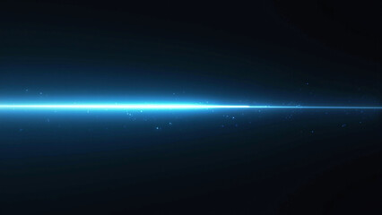 Bright horizontal blue light beam glows against dark speckled background.
