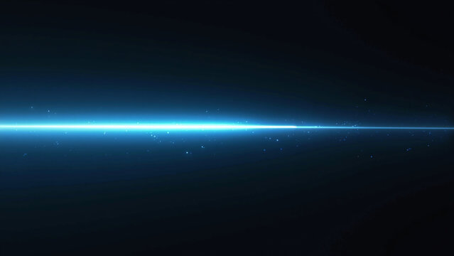 Bright horizontal blue light beam glows against dark speckled background.
