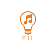 Creative Light Bulb with Music Note Logo Design for Music, Innovation, and Entertainment Branding. FII Letter Logo.
