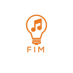 Creative Light Bulb with Music Note Logo Design for Music, Innovation, and Entertainment Branding. FIM Letter Logo.
