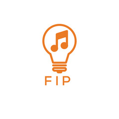 Creative Light Bulb with Music Note Logo Design for Music, Innovation, and Entertainment Branding. FIP Letter Logo.
