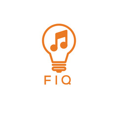 Creative Light Bulb with Music Note Logo Design for Music, Innovation, and Entertainment Branding. FIQ Letter Logo.
