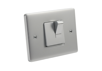 Closeup of a Metal Toggle Switch Industrial Electrical Component on transparent background