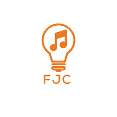 Creative Light Bulb with Music Note Logo Design for Music, Innovation, and Entertainment Branding. FJC Letter Logo.
