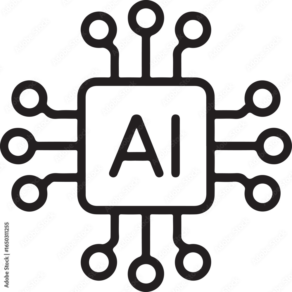 Poster stylized icon of a central processing unit with ai label and connecting pins