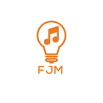 Creative Light Bulb with Music Note Logo Design for Music, Innovation, and Entertainment Branding. FJM Letter Logo.
