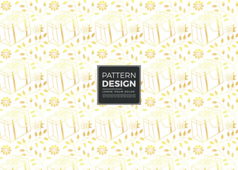 Festive Golden Gift Box Pattern with Floral Accents Sophisticated and Decorative Background