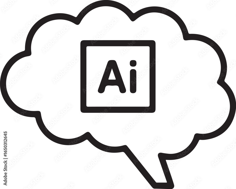 Poster artificial intelligence concept represented by ai inside a brain shaped thought bubble