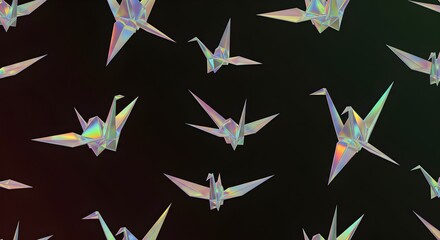 Holographic Origami Birds Futuristic Seamless Pattern