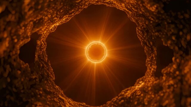 Glowing ring pulses in fiery cavern interior
