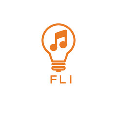 Creative Light Bulb with Music Note Logo Design for Music, Innovation, and Entertainment Branding. FLI Letter Logo.
