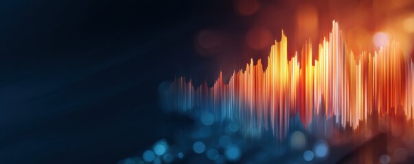 vibrant audio waveform in orange and blue hues, representing sound frequencies and energy in a visually striking manner.