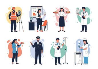 Various professionals representing different occupations and careers in the workforce