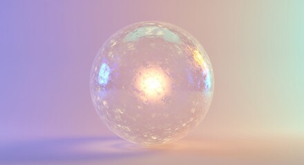 Luminous Glass Orb - A translucent glass sphere glows with an inner light, set against a soft pastel background. Perfect for concepts of energy, purity, or technology