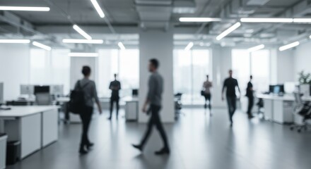 Modern Office Space People Walking - Blurred of people walking in a modern office, symbolizing business, teamwork, movement, progress, and collaboration