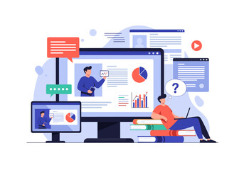 Online education learning and training people digital skills development concept