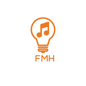 Creative Light Bulb with Music Note Logo Design for Music, Innovation, and Entertainment Branding. FMH Letter Logo.
