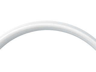 Smooth, white, curved tube or pipe.  A simple, rounded arc