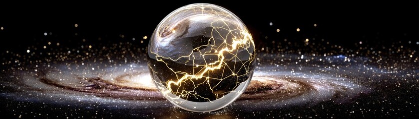A futuristic globe with glowing lines, set against a cosmic backdrop, symbolizing connectivity and technology in the universe, the US state flag