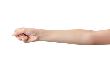 young woman's hands in beautiful poses on white background