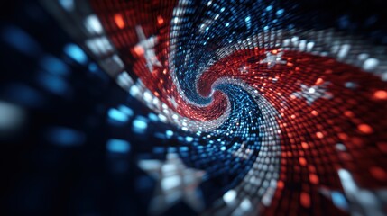 A swirling pattern of red, white, and blue lights, evoking a dynamic, patriotic energy, the US state flag