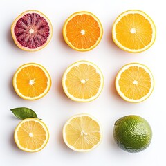 Obraz premium Citrus fruit slices arranged in a grid, vibrant colors