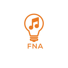 Creative Light Bulb with Music Note Logo Design for Music, Innovation, and Entertainment Branding. FNA Letter Logo.
