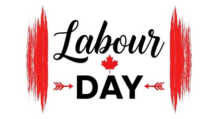 Labour Day Canada vector illustration with elegant script typography and red brush strokes resembling the national flag background.