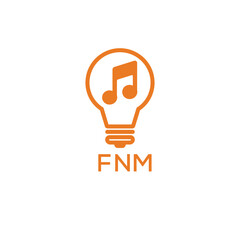 Creative Light Bulb with Music Note Logo Design for Music, Innovation, and Entertainment Branding. FNM Letter Logo.

