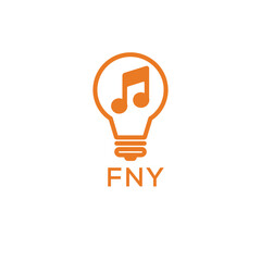 Creative Light Bulb with Music Note Logo Design for Music, Innovation, and Entertainment Branding. FNY Letter Logo.

