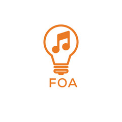 Creative Light Bulb with Music Note Logo Design for Music, Innovation, and Entertainment Branding. FOA Letter Logo.
