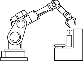  AI Robotic Arm Icon in Black and White – Artificial Intelligence Automation Vector
