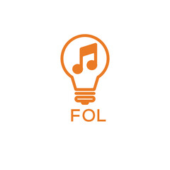 Creative Light Bulb with Music Note Logo Design for Music, Innovation, and Entertainment Branding. FOL Letter Logo.
