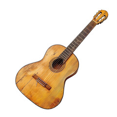 Obraz premium Old, worn acoustic guitar, light wood, damaged top