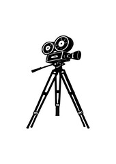 Silhouette of a Vintage Film Camera on a Tripod