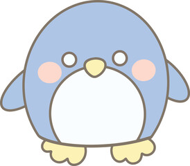 A cute cartoon penguin with a blue body, pink cheeks and yellow legs.