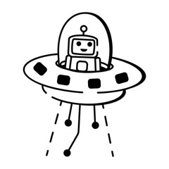 A hand drawn style icon depicting a flying ufo
