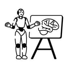 Hand drawn style icon depicting a robot teacher

