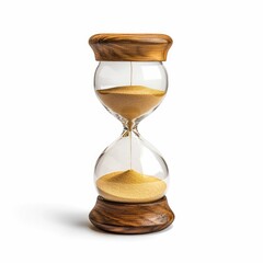 Hourglass with golden sand, wooden base
