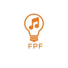 Creative Light Bulb with Music Note Logo Design for Music, Innovation, and Entertainment Branding. FPF Letter Logo.
