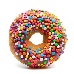 Colorful donut with chocolate icing and sprinkles