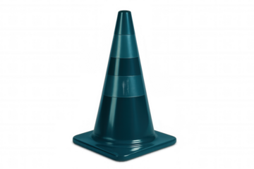 Studio shot of a blue traffic cone standing on a transparent background, ideal for safety and construction-related projects
