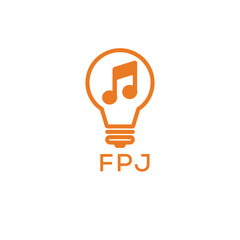Creative Light Bulb with Music Note Logo Design for Music, Innovation, and Entertainment Branding. FPJ Letter Logo.

