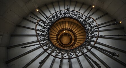 Grand Spiral Staircase Historic Building Architectural Photograph