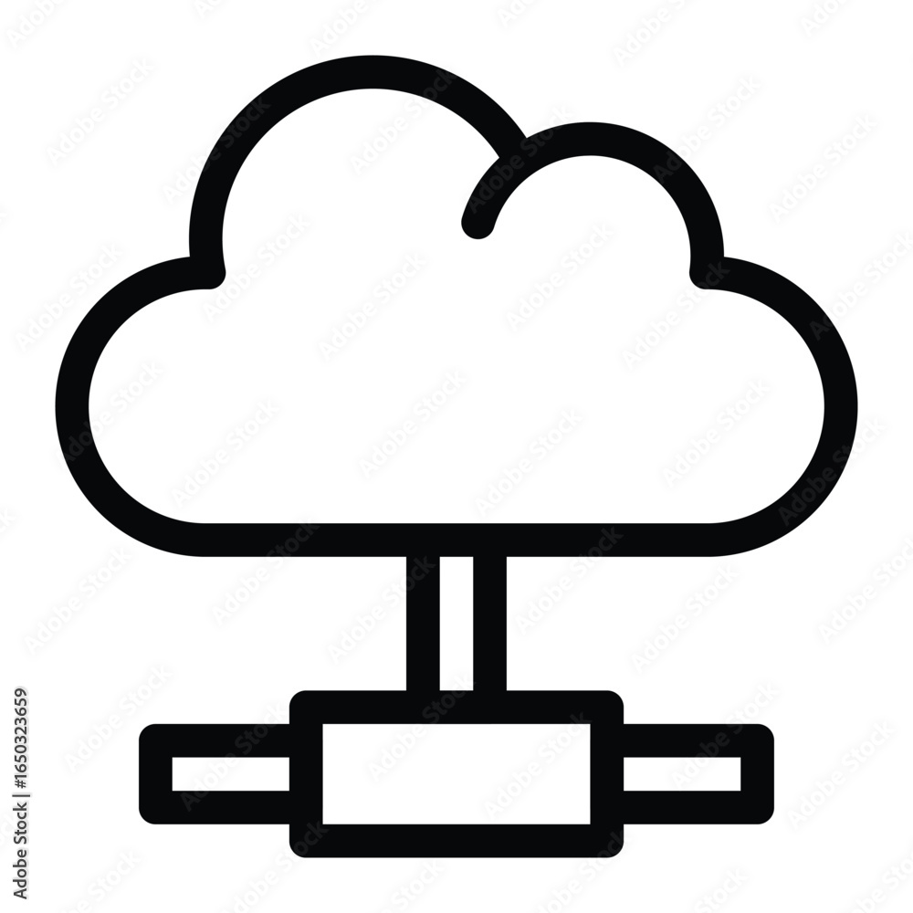 Poster an icon of a cloud connected to a server or network device, web icons in line style. editable stroke
