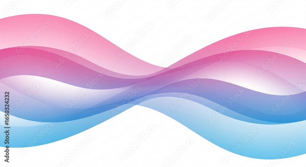Poster abstract background with overlapping colorful waves in pink and blue gradient on white.