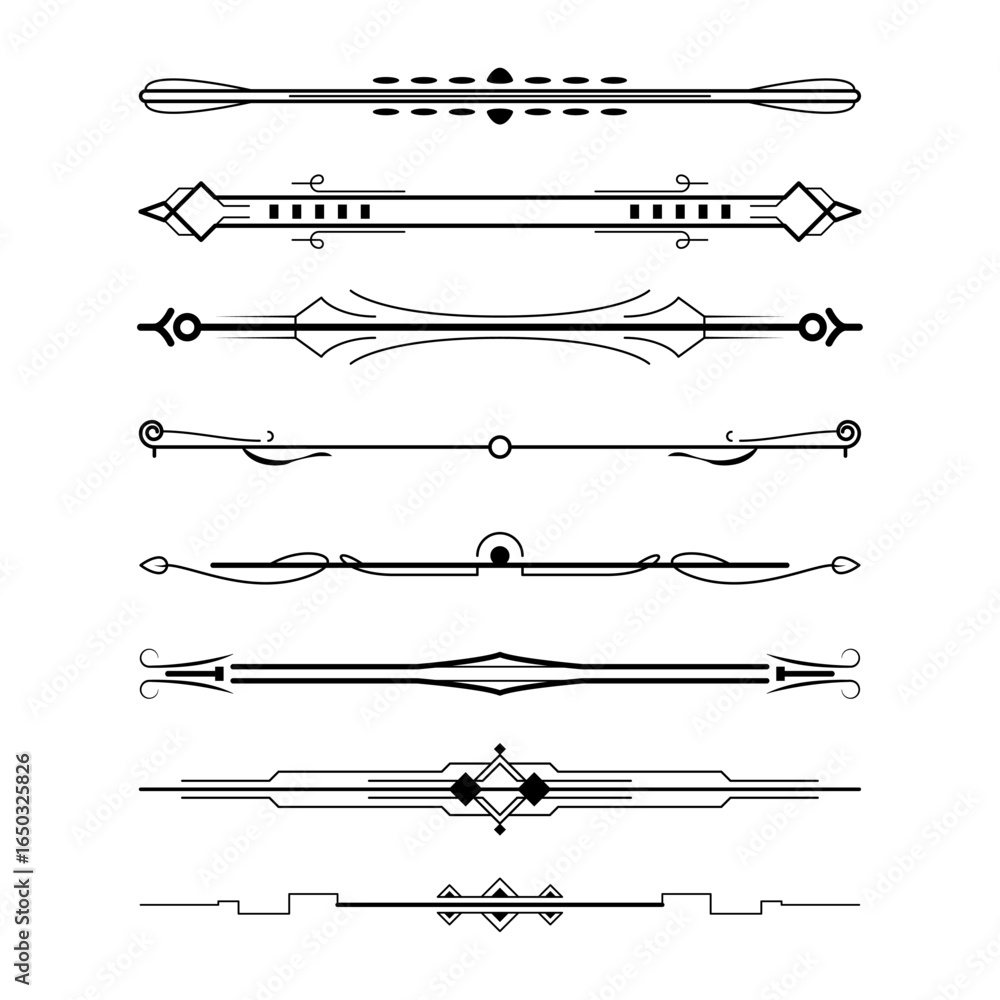 Poster set black simple line collection doodle border elements vector design style sketch isolated illustra