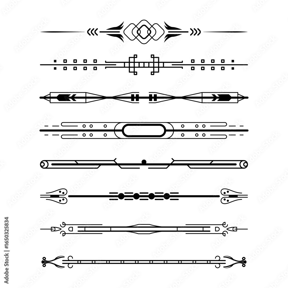 Poster set black simple line collection doodle border elements vector design style sketch isolated illustra